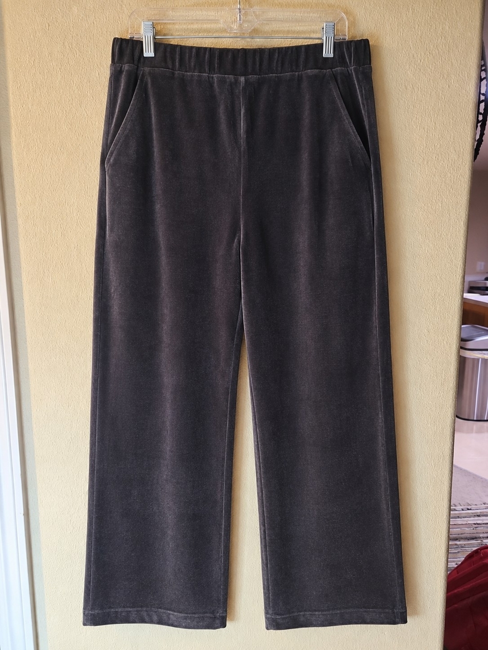 Women's Cropped Velvet Pull-On Pants - Charcoal